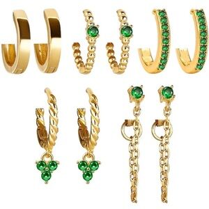 14K Gold Hoop Earrings-5Pcs